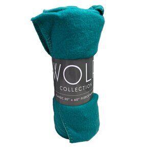 Wolf Collection Fleece Blanket Throw Teal Turquoise 50x60 NWT